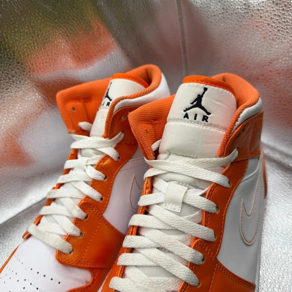 Size 12 Air Jordan 1 SE Mid Electro Orange White Mens Athletic Shoes‎ DM3531-800